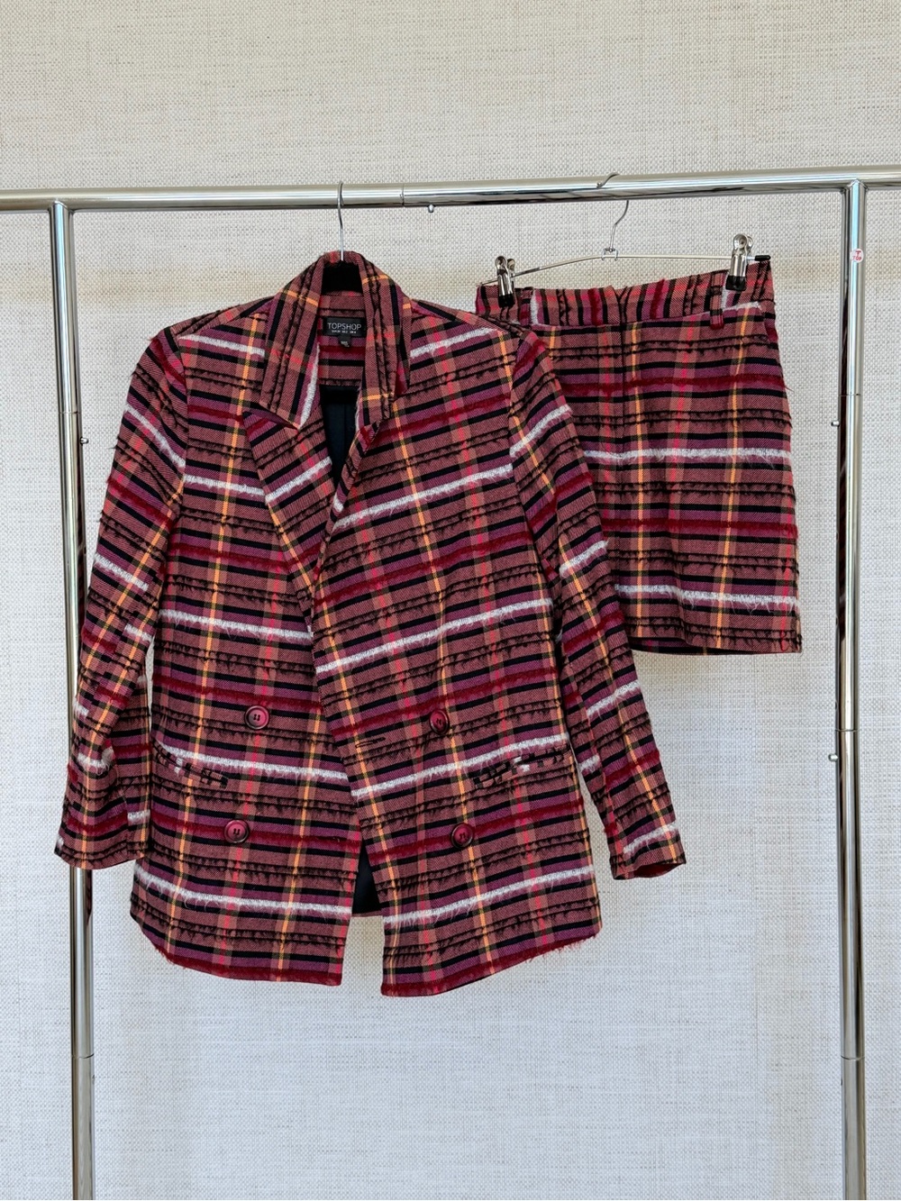 Topshop Pink Plaid Wool Jacket